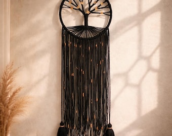 Handmade Black Gold Butterfly Dreamcatcher, Boho Tree of Life Wall Decor