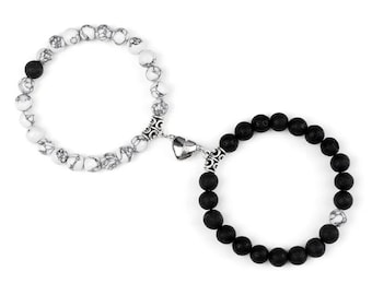 Natural Stone Couple Bracelets with Magnetic Heart Clasp – Friendship Matching Set