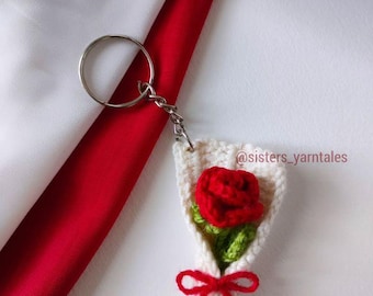 5 Handmade Crochet Keychain | rose flower bouquet Key Ring | Mini Crochet Gift |