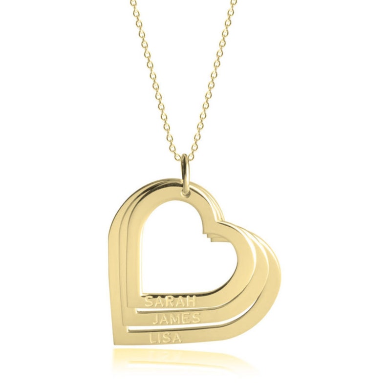 Mother's Heart Necklace Personalized with Multiple Names in Sterling Silver, 14k Gold, Rose Gold, White Gold image 3