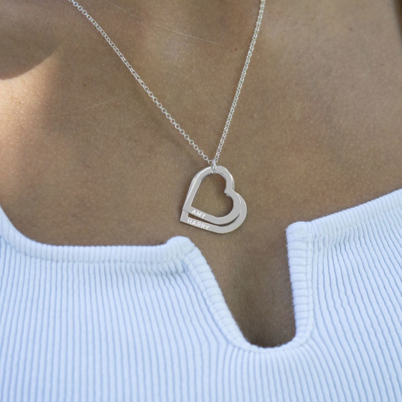 Mother's Heart Necklace Personalized with Multiple Names in Sterling Silver, 14k Gold, Rose Gold, White Gold image 6