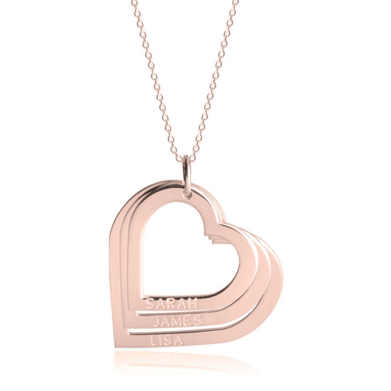 Mother's Heart Necklace Personalized with Multiple Names in Sterling Silver, 14k Gold, Rose Gold, White Gold image 4