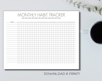 Monthly Habit Tracker - Printable, Letter Size PDF & JPEG, Instant ...
