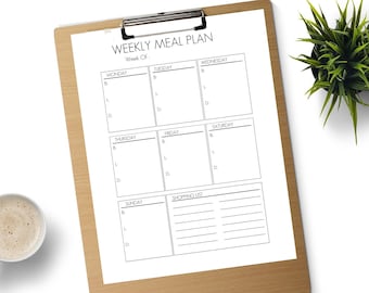 Printable Weekly Meal Planner - Letter Size, Portrait, Shopping List, PDF, JPEG, Simple