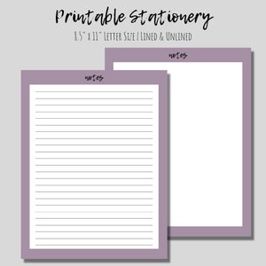 Printable Stationery, Printable Note Pages, Note Paper, Writing Pages, Letter, Lined Printable Paper, Unlined Printable Paper