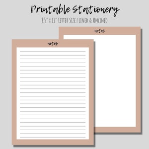 Printable Stationery, Printable Note Pages, Note Paper, Writing Pages, Letter, Lined Printable Paper, Unlined Printable Paper
