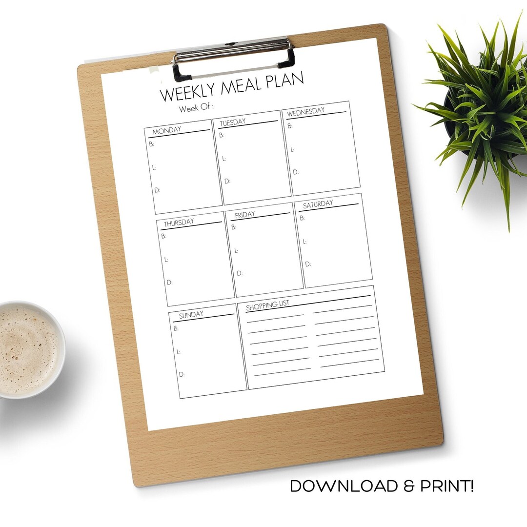Printable Weekly Meal Planner - Letter Size, Portrait, Shopping List ...