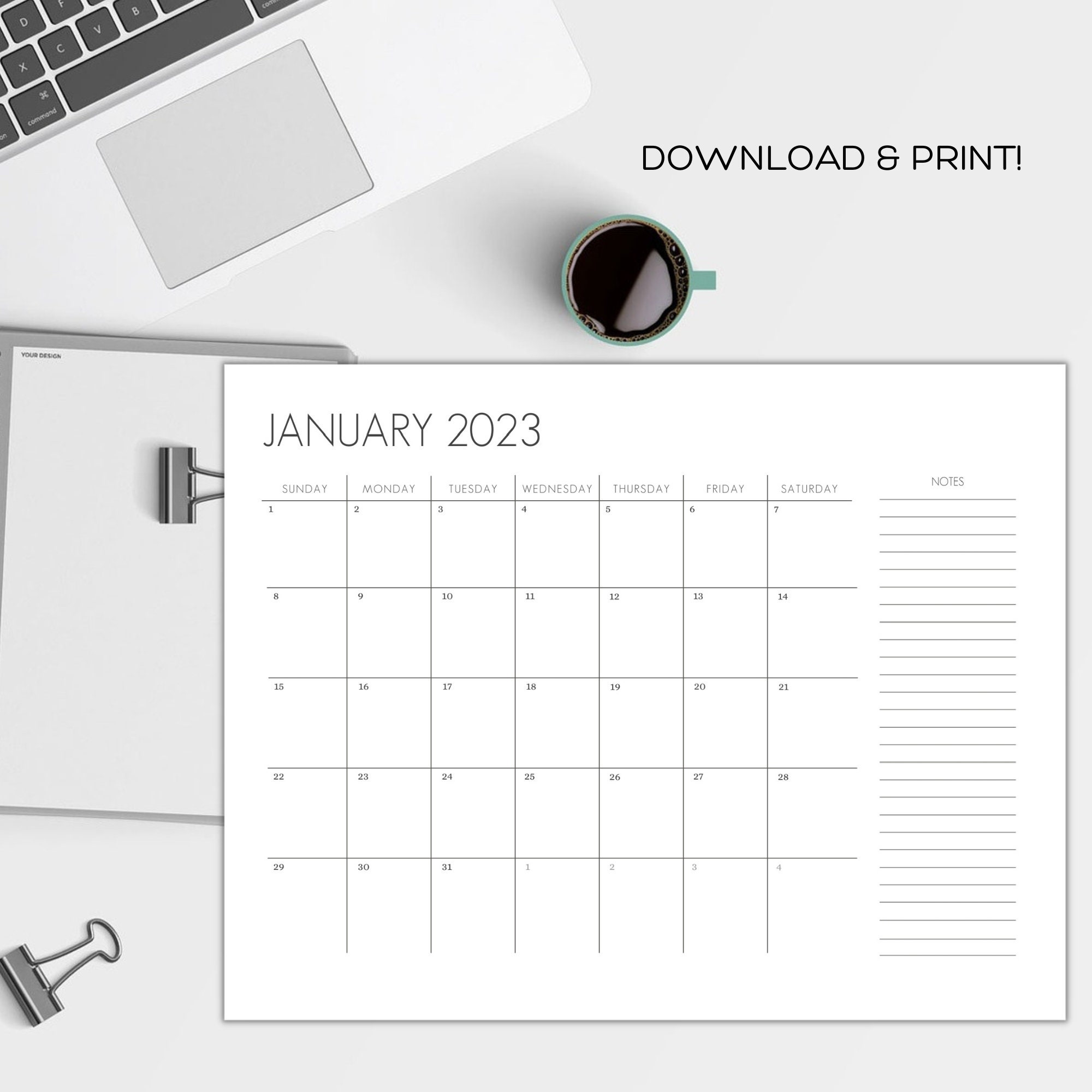 2023 Printable Calendar - Landscape, Digital Download, Letter Size PDF