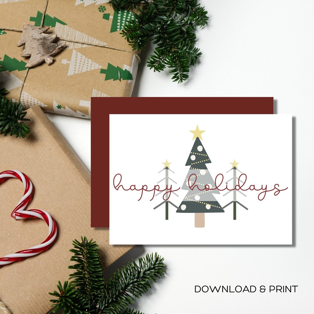 Happy Holidays Printable Card, Holiday Card, Christmas Card, Instant ...