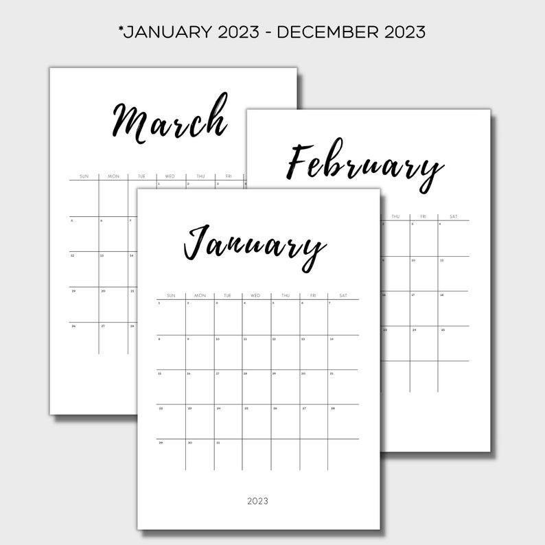2023 Printable Calendar Portrait Digital Download Letter - Etsy