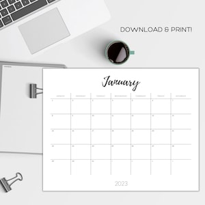 2023 Printable Calendar - Landscape, Digital Download, Letter Size PDF, JPEG, Blank