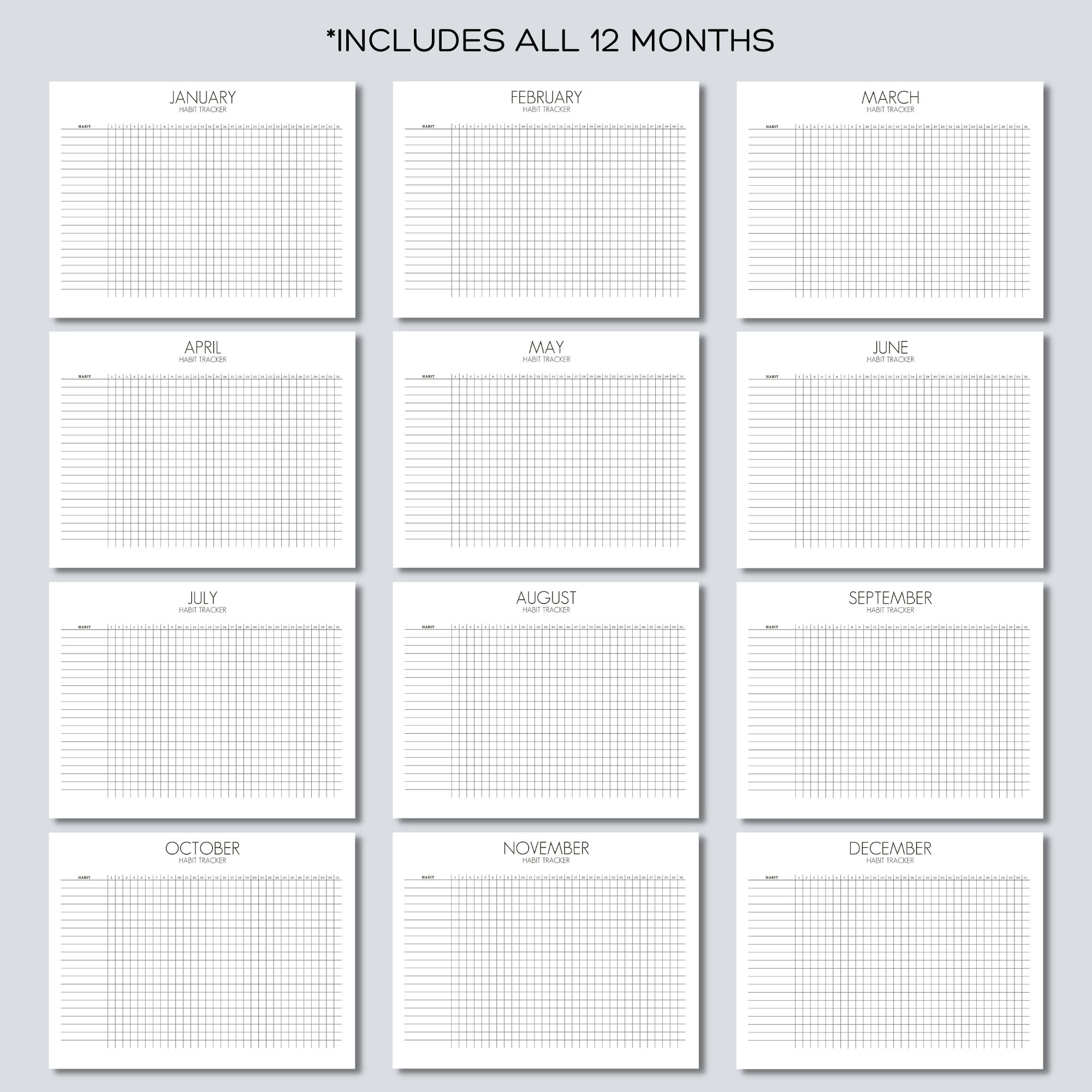 Monthly Habit Tracker - Printable, Letter Size PDF & JPEG, Instant ...