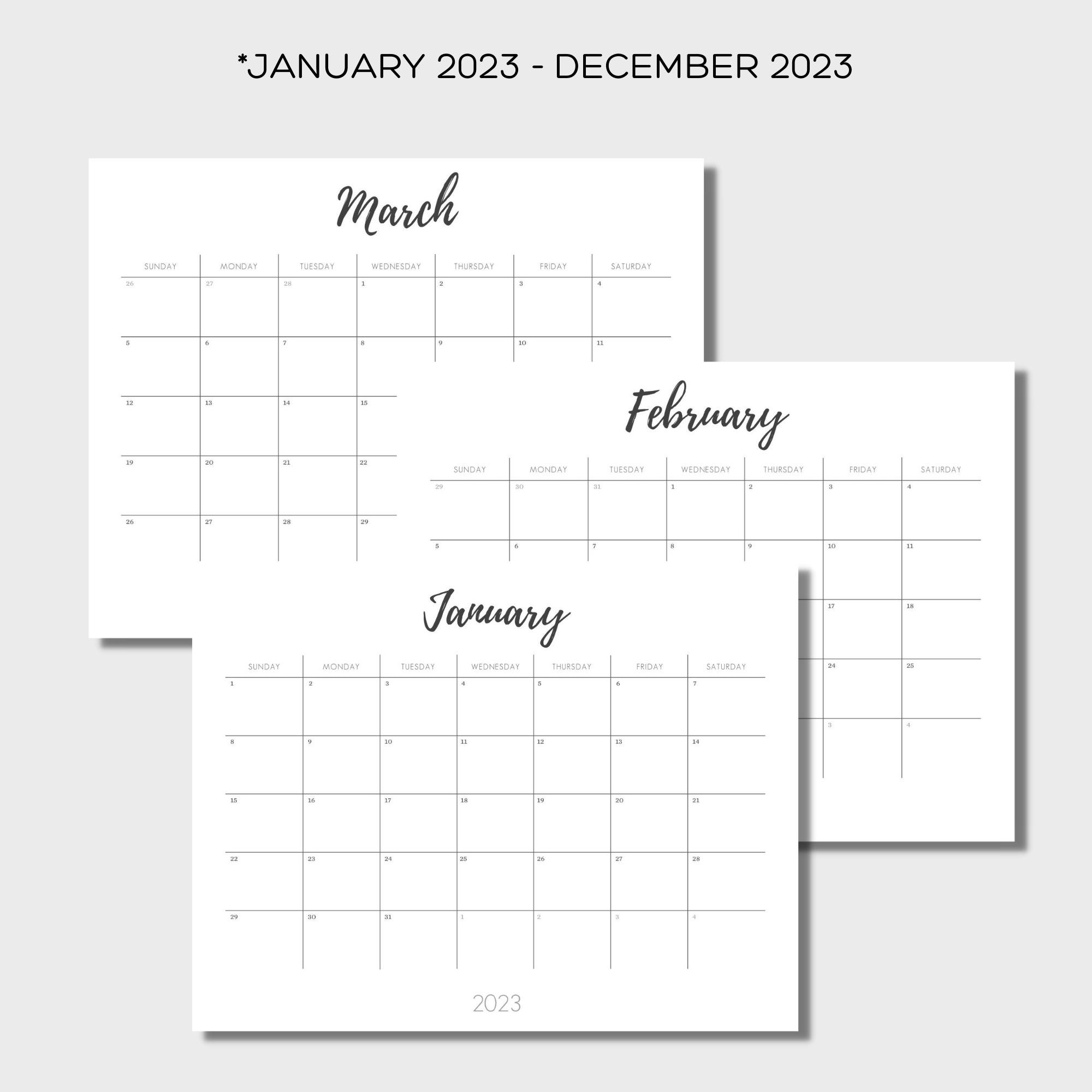 2023 Printable Calendar - Landscape, Digital Download, Letter Size PDF