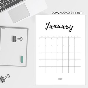 2023 Printable Calendar - Portrait, Digital Download, Letter Size PDF, JPEG, Blank