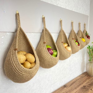 Jute Wall Hanging storage Basket, Jute Basket, Rustic Baskets set, Storage Basket, Kitchen Basket, Farmhouse Basket, Vegetable Baskets