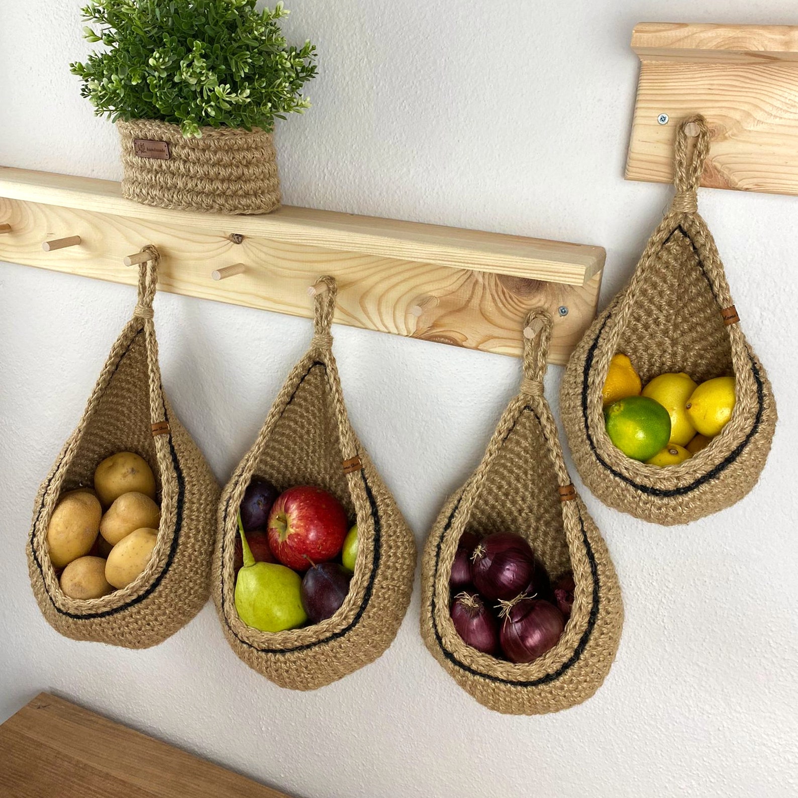 Jute Hanging Wall Baskets Hanging Wall Basket With Black - Etsy