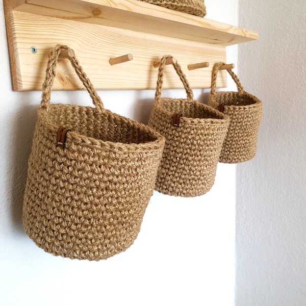 Hanging Wall Baskets, Jute Baskets Set, Vegetable fruit Basket,Rustic Baskets, Storage Basket, Kitchen Basket, Farmhouse Basket