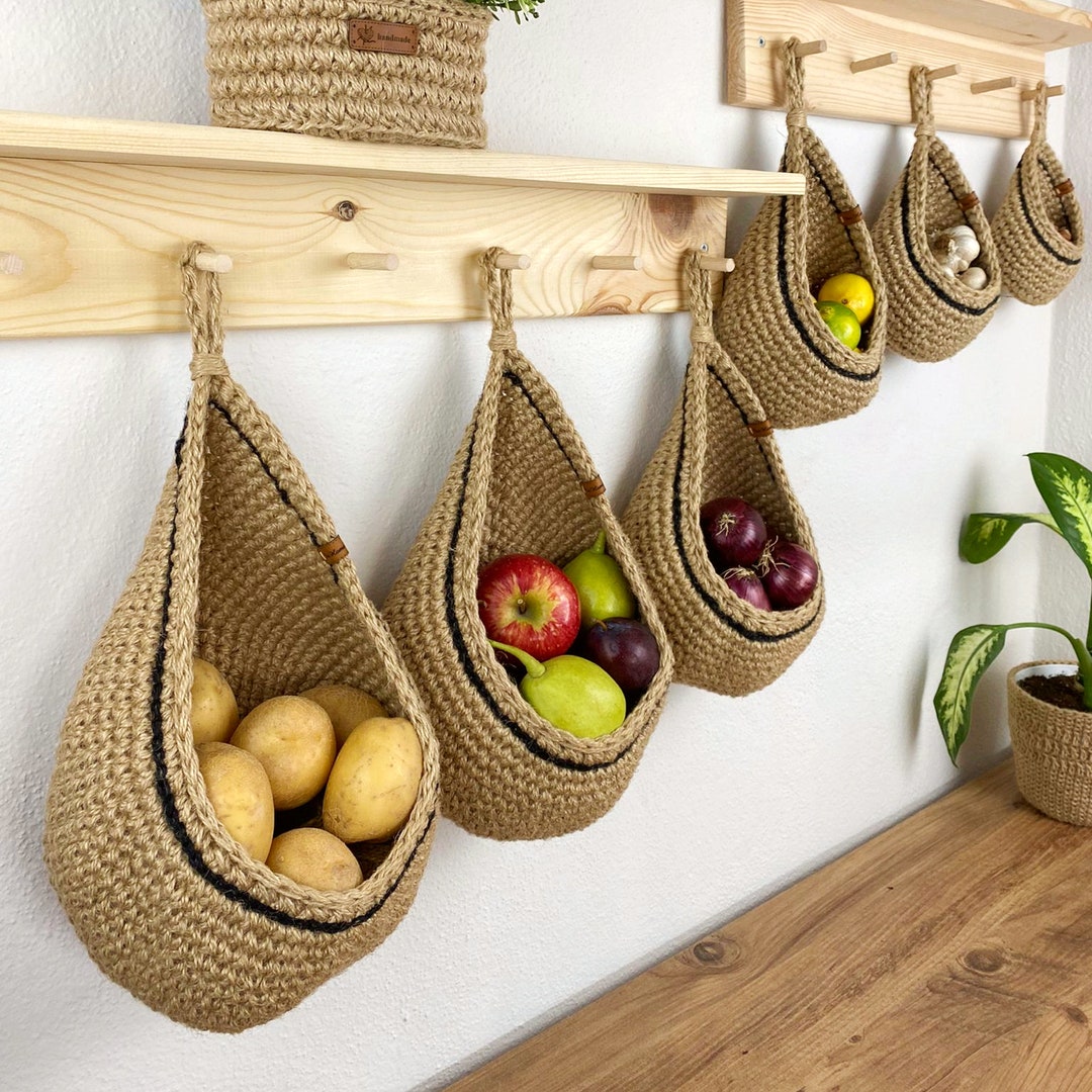 Jute Hanging Wall Baskets Hanging Wall Basket With Black - Etsy
