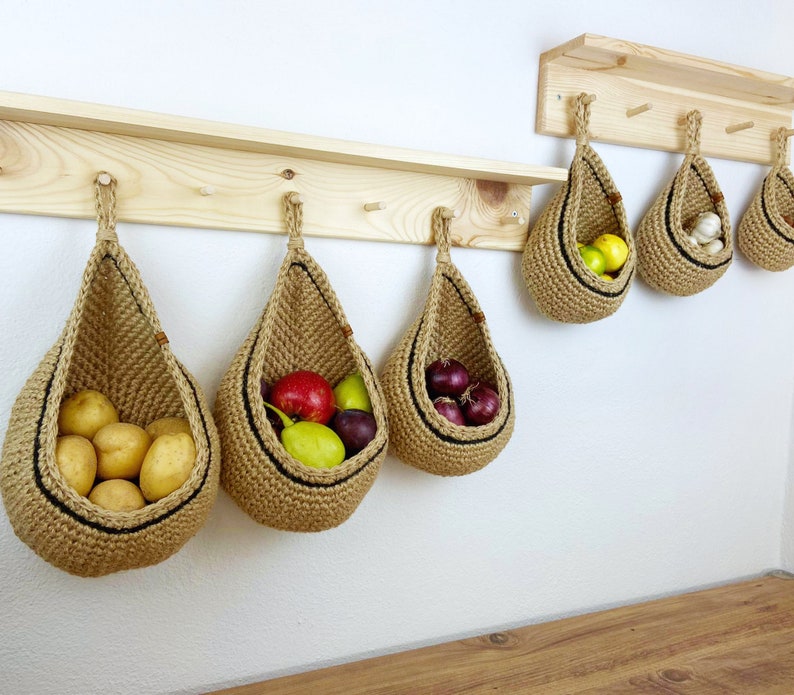 Jute Hanging Wall Baskets Hanging Wall Basket With Black Etsy