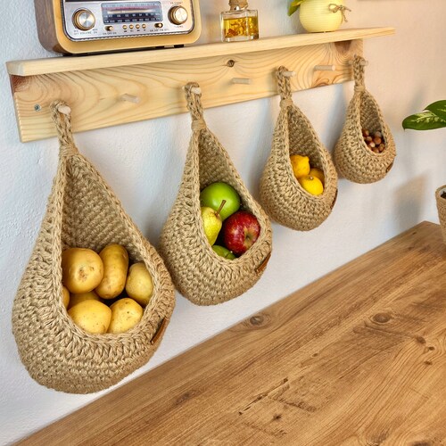 Jute Hanging Basket Kitchen Basket Rustic Baskets Set Etsy