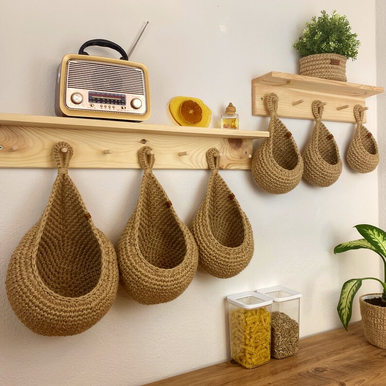 Jute Wall Hanging Storage Basket Jute Basket Rustic Baskets Etsy