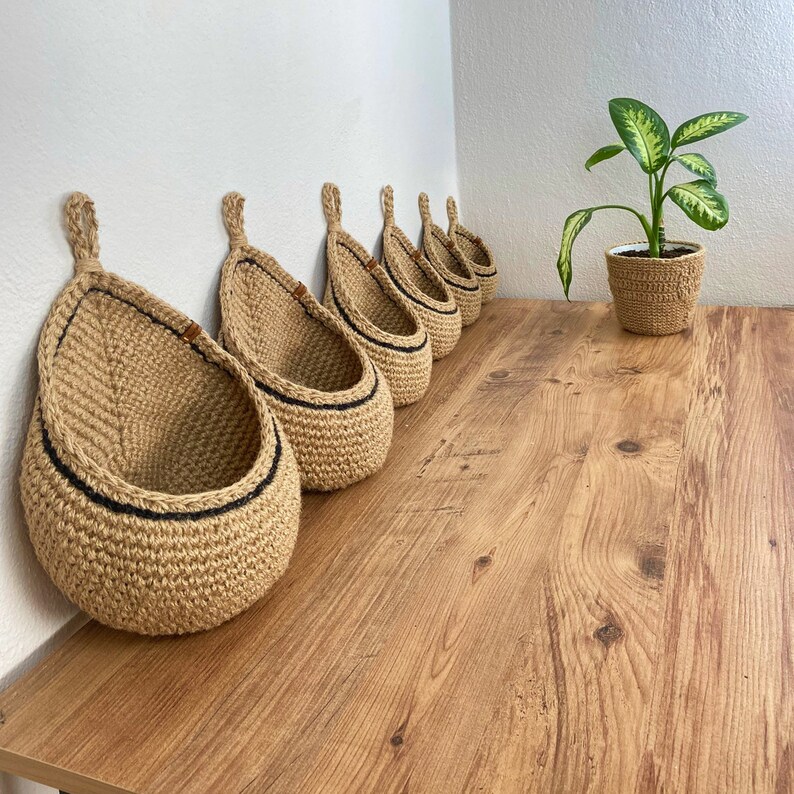 Jute Hanging Wall Baskets Hanging Wall Basket With Black Etsy