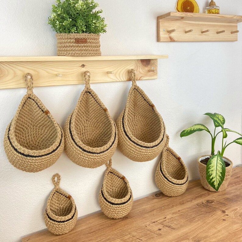 Jute Hanging Wall Baskets Hanging Wall Basket With Black Etsy
