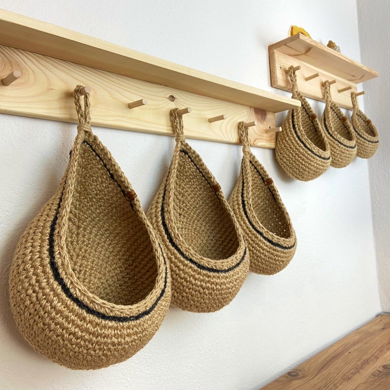 Jute Hanging Wall Baskets Hanging Wall Basket With Black Etsy