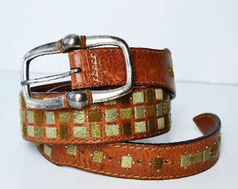 Post & Co Leather Belt, Size 90, Embroidered Belt, Brown  display picture 1