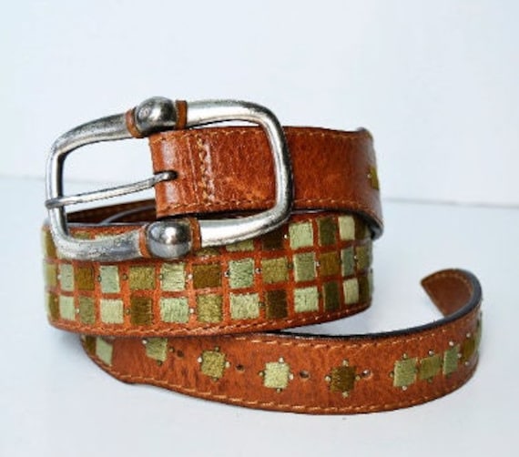 Post & Co Leather Belt, Size 90, Embroidered Belt, Brown  display picture 3