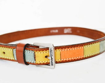 brown leather belt multicolor leather valleo junior, size 70/28, width 2.2 cm-1 inches, leather belt, brown belt