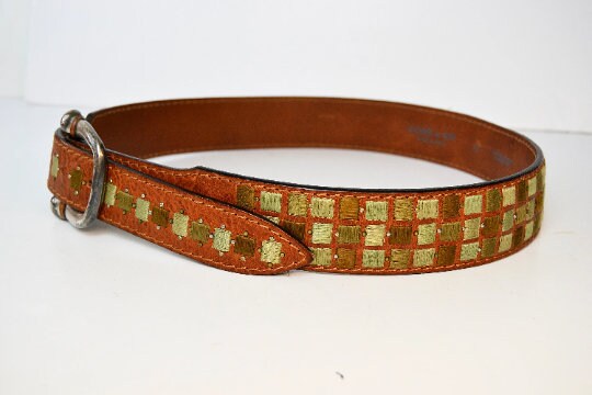 Post & Co Leather Belt, Size 90, Embroidered Belt, Brown  display picture 1