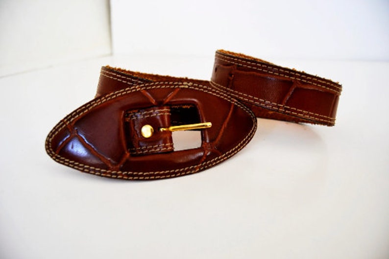 leather belt, vintage belt, brown belt, women's belt, brown leather, leather belt, elongated belt, elegant belt, belt 75, size 75 image 3
