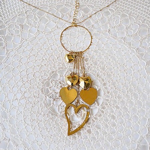 golden hearts necklace,hearts necklace gold,heart,vintage necklace, vintage jewelry,6 hearts,hoop with hearts,love necklace,girl jewelry