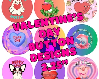 Valentine's Day Button Design Templates for Button Maker, Digital Download, Printables, Love Theme, Valentines Day Craft, 2.25” Button