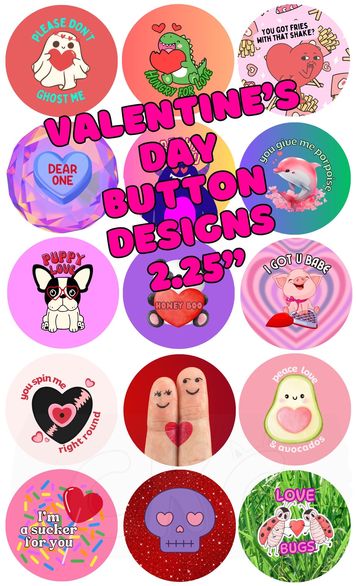 Valentine Button Valentine's Day Button Design Templates for Button Maker, Digital ...
