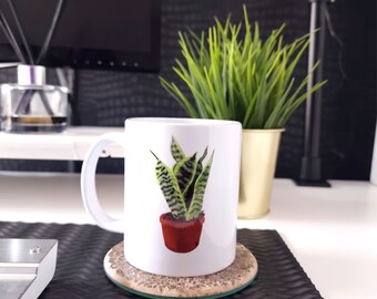 Snake plant mug, Coffee mug with botanical design, ceramic mug, succulents art, gift set for her, gift set for him