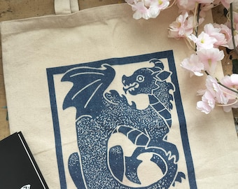 Medieval Dragon Cotton Tote Bag: European Inspired Design