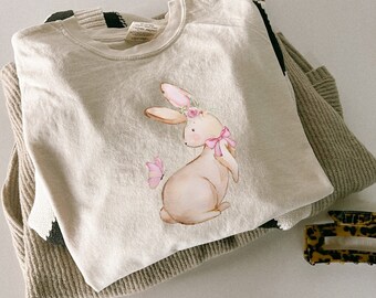 Vintage Bunny Easter T-shirt, Cute, Dainty Bow, Rabbit Tee, Comfort Colors