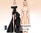 Croquis Template Women Fashion figure for digital illustration, realistic, front view, front pose