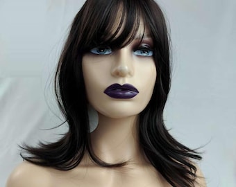 Dark Brown Layered Bob Wig with Bangs - Soft & Silky Human Hair Wig for Women - Natural Look Wig