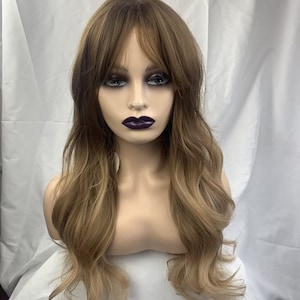 Wig female wigs whith bangs Curly wig ombre Wigs women wigs long wave wigs Synthetic Wigs for Women  middle part  Heat Resistant Cosplay wig