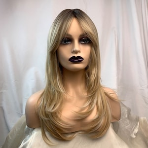 Wig with bangs female wigs Curly wig  ombre Wigs women wigs long wave wigs Synthetic Wigs for Women  middle part  Heat Resistant Cosplay wig