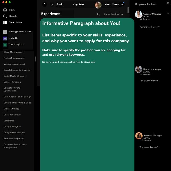 Spotify Resume Template Etsy