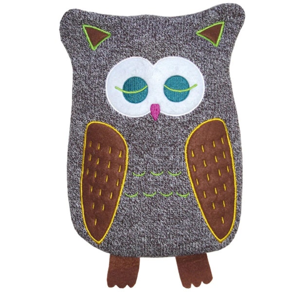 Kids Eco Hot Water Bottle with Animal Cover Owl Warm Up Kids Soothing Comfort Child Tummy Ache Kids Calm Down Anxiety Child, Made in Germany