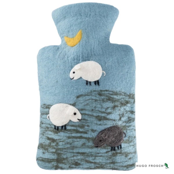 Hot Water Bottle with Handmade New Wool Cover Sheep Natural Pain Relief Soothing Comfort Warm Up Cold Hands and Feet Warm Up Made in Germany