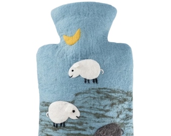 Hot Water Bottle with Handmade New Wool Cover Sheep Natural Pain Relief Soothing Comfort Warm Up Cold Hands and Feet Warm Up Made in Germany