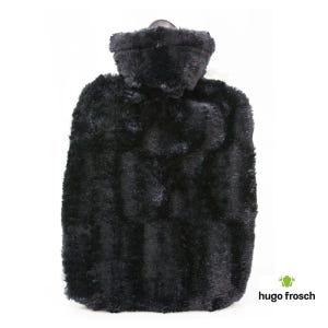 Furry Hot Water Bottle with Black Fur Cover: Certified Safe, Made in Germany image 1