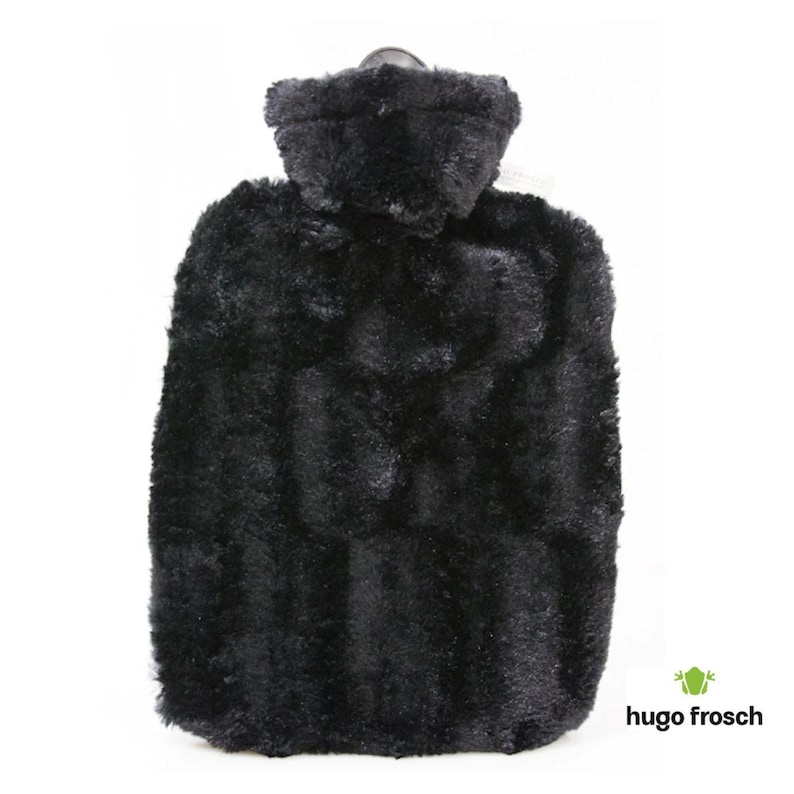 Furry Hot Water Bottle with Black Fur Cover: Certified Safe, Made in Germany image 1