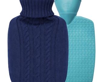 Baby Blue Hot Water Bottle with Marine Knit Cover: Cozy Comfort  - Made in Germany